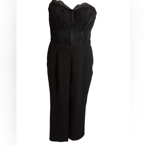 Lulus Black Lace Strapless Bustier Zip Back Jumpsuit Size XS